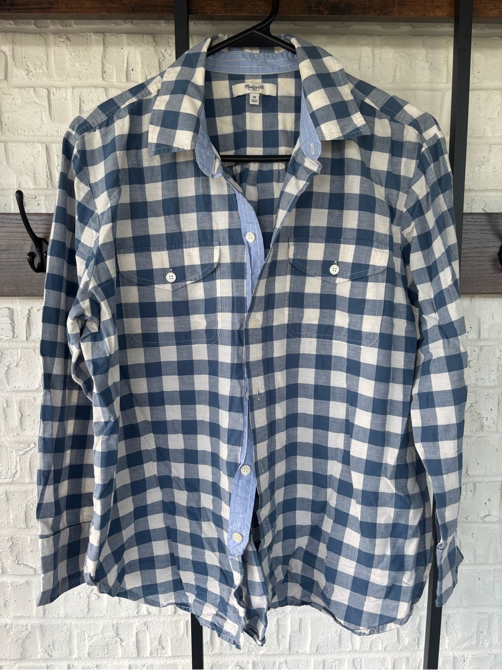 Madewell Blue and White Gingham Button-Down Shirt